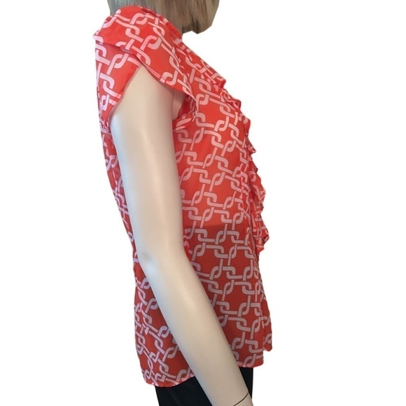 Banana Republic Blouse Top Lightweight Ruffles Flowy Flutter Sleeves Warm Print - Picture 10 of 16